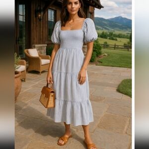 Abercrombie & Fitch Blue Striped Midi Dress ST